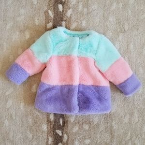 Pastel Rainbow C&J faux fur coat 12m